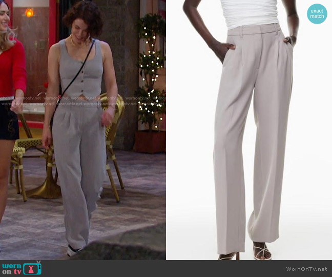 Aritzia The Effortless Pant in ashen worn by Sarah Horton (Linsey Godfrey) on Days of our Lives