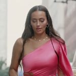 Emira’s pink drape one shoulder dress on Next Gen NYC