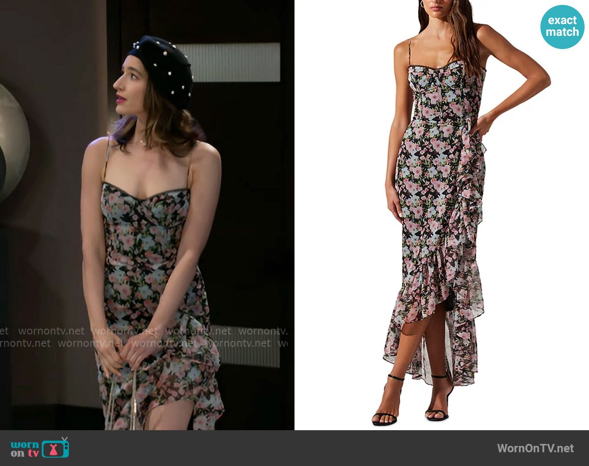 Ashley’s floral dress on Beyond the Gates