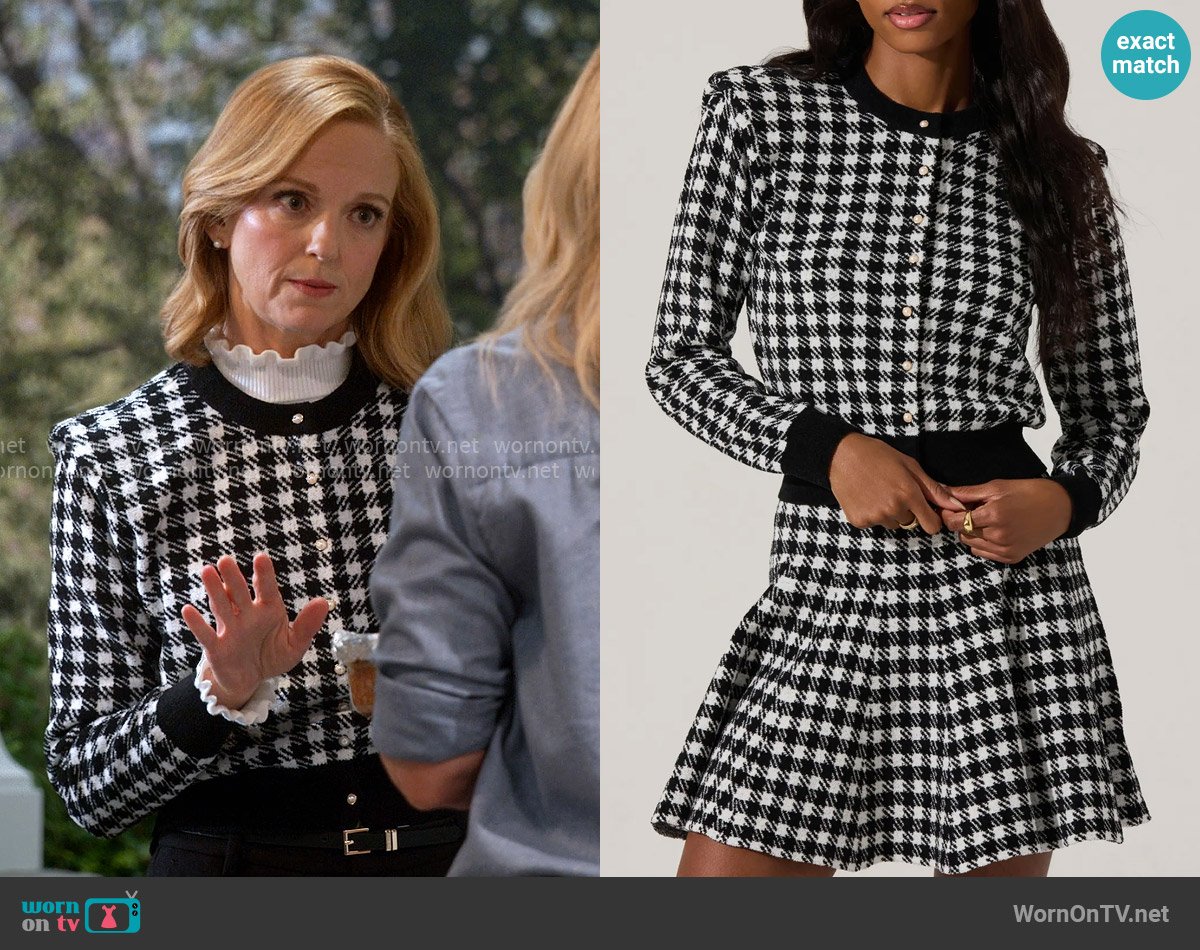 ASTR The Label Houndstooth Cardigan worn by Mary (Jayma Mays) on Leanne