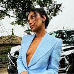 Ava’s blue jacquard blazer on Next Gen NYC