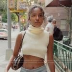 Ava’s white cropped turtleneck vest on Next Gen NYC