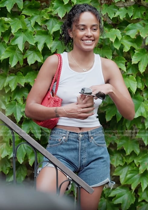 Ava's denim distressed shorts on Next Gen NYC