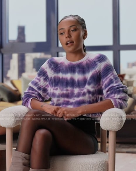 Ava’s purple tie dye confessional sweater on Next Gen NYC