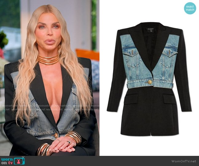 Balmain Long Hybrid Denim Wool Blazer worn by Alexia Echevarria (Alexia Echevarria) on The Real Housewives of Miami