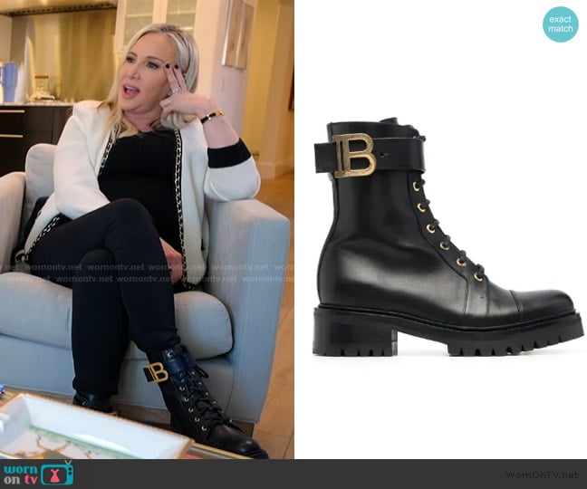 Balmain Ranger leather combat boots worn by Shannon Beador on The Real Housewives of Orange County
