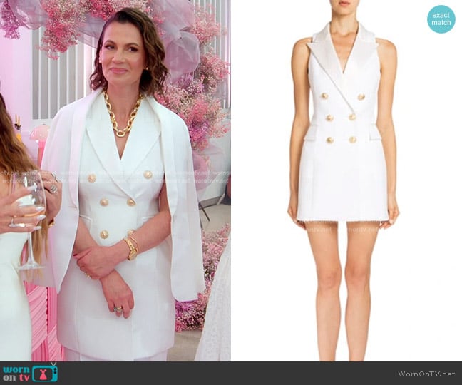 Balmain Sleeveless Double-breasted Blazer-dress in White worn by Julia Lemigova (Julia Lemigova) on The Real Housewives of Miami
