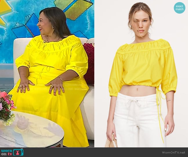 Banana Republic Cotton Poplin Ruched Bubble-Hem Top in Citrus Season Yellow worn by Jasmine Guillory on Today