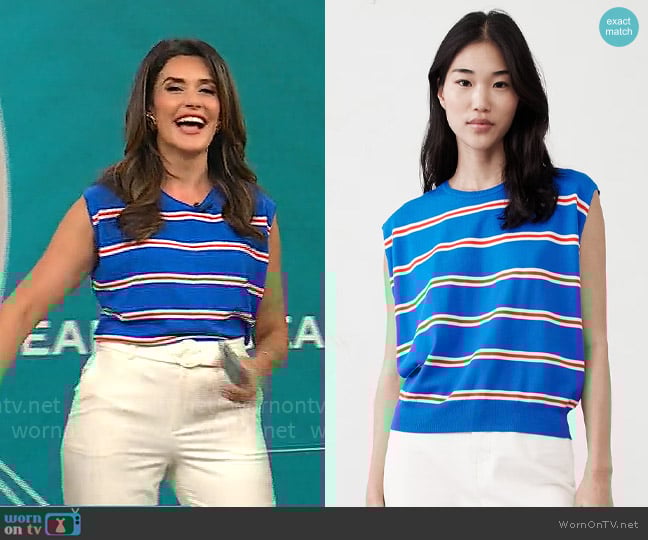 Banana Republic Forever Striped Sweater Shell in Blue Stripe worn by Adriane Kiss on CBS Mornings