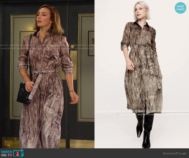 Banana Republic Oversized Snake-Print Midi Shirtdress worn by Gwen Rizczech (Emily O'Brien) on Days of our Lives