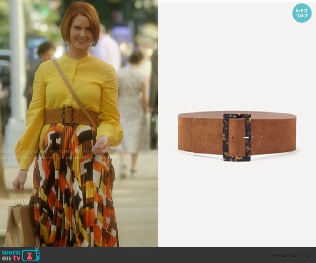 Ba&sh Suede Wide Tortoise Belt worn by Miranda Hobbs (Cynthia Nixon) on And Just Like That