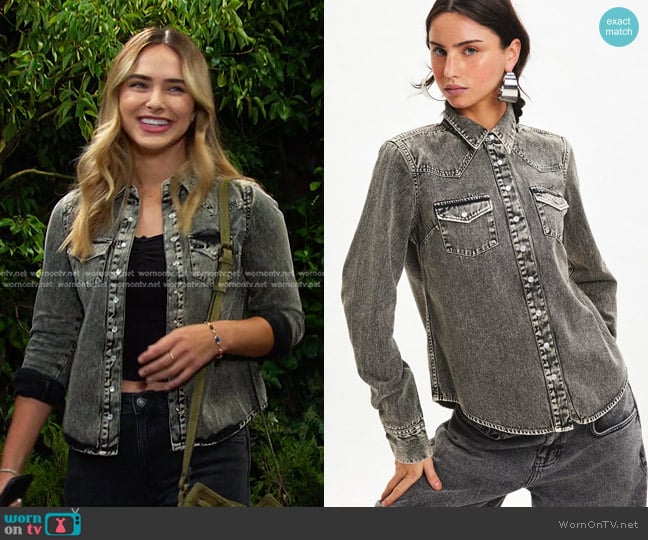 BDG Ariella Denim Western Shirt worn by Holly Jonas (Ashley Puzemis) on Days of our Lives