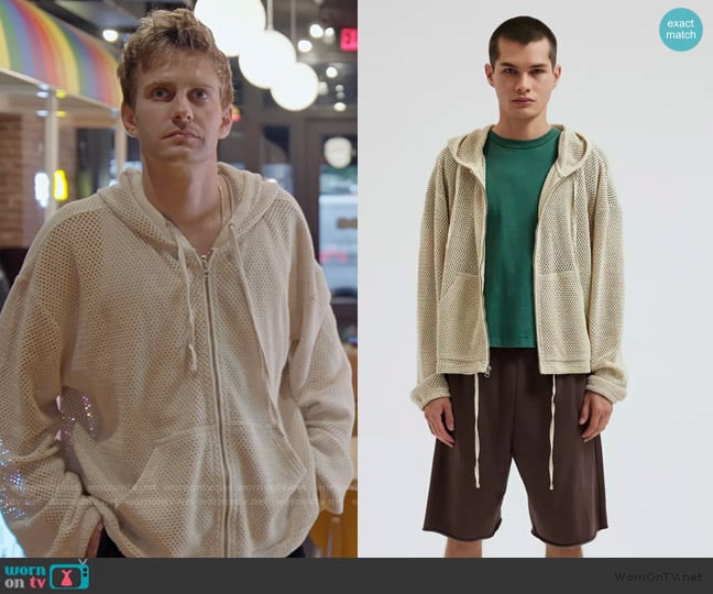 BDG Boardwalk Mesh Zip Hoodie Sweatshirt worn by Charlie Zakkour on Next Gen NYC