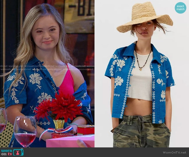 BDG Souvenir Applique Seersucker Shirt worn by Felicity Greene (Kennedy Garcia) on Days of our Lives
