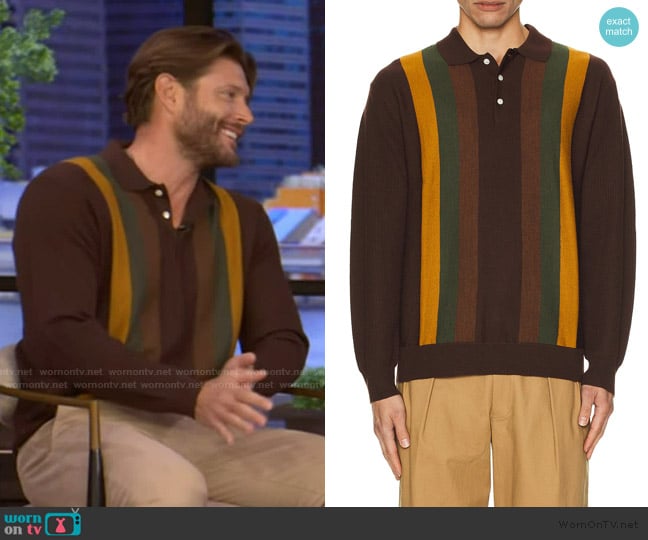 Beams Plus Knit Polo Stripe worn by Jensen Ackles on Live with Kelly and Mark