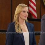 Belle’s navy one-button blazer on Days of our Lives
