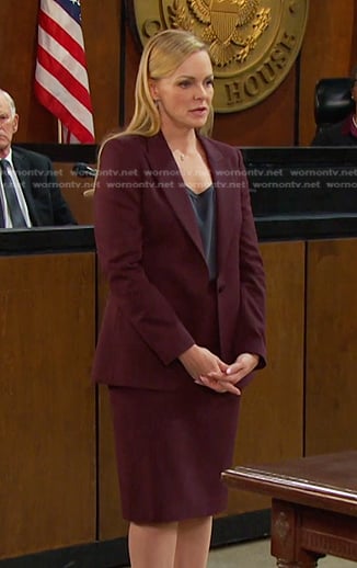 Belle’s burgundy blazer and skirt set on Days of our Lives
