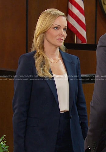 Belle’s navy one-button blazer on Days of our Lives