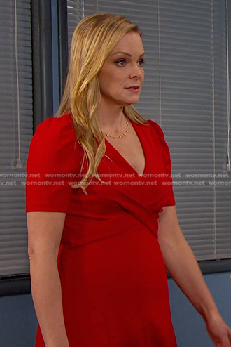 Belle's red crisscross dress on Days of our Lives