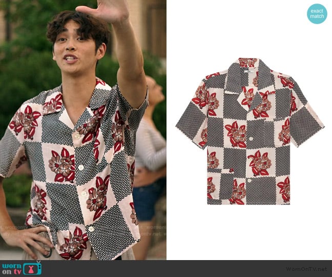 Bode Bloom Floral Silk Bowling Shirt worn by Steven (Sean Kaufman) on The Summer I Turned Pretty