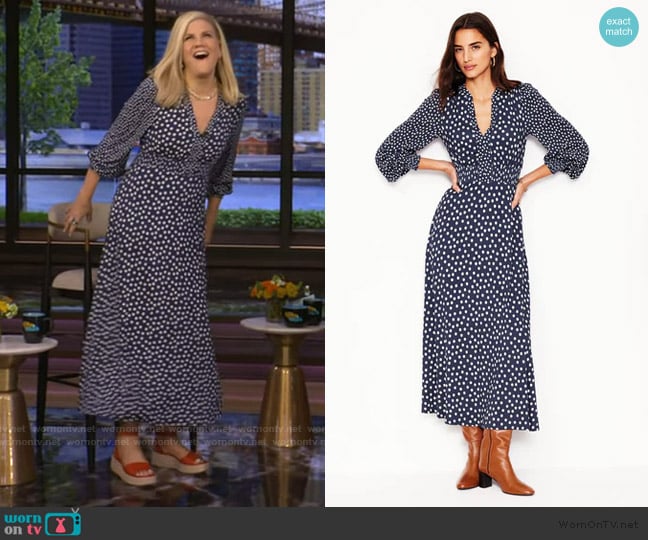 Kristen Johnston’s blue polka dot print dress on Live with Kelly