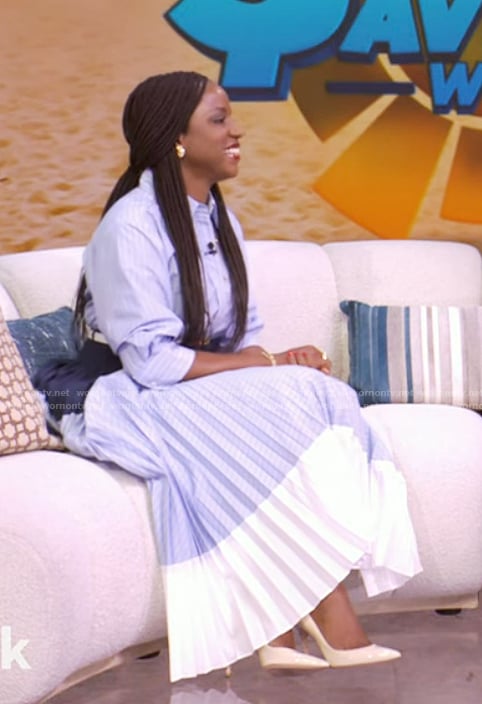 Bola Sokunbi's blue colorblock shirtdress on Live with Kelly and Mark