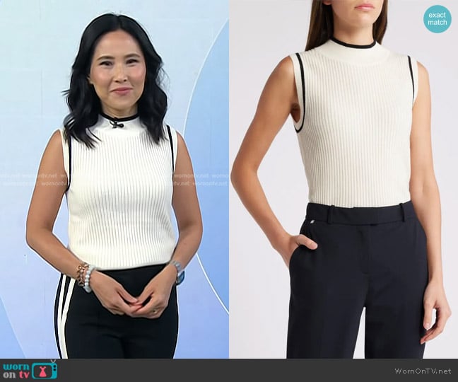 Boss Felindania Rib Sleeveless Sweater in Soft Cream worn by Vicky Nguyen on Today
