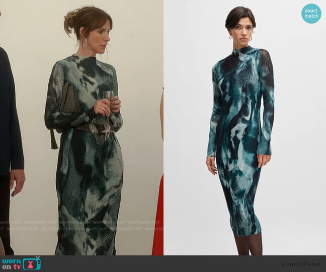 BOSSSeasonal Pattern Dress in Plisse Tulle worn by Joy (Dolly Wells) on And Just Like That