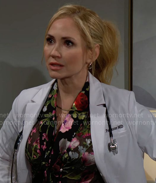 Bridget’s floral tie-neck blouse on The Bold and the Beautiful