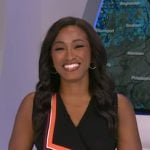 Brittany Bell’s black stripe-trim wrap dress on Good Morning America