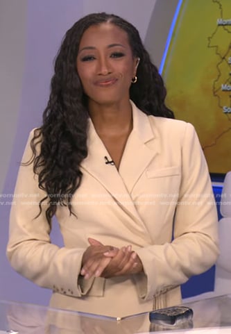 Brittany’s beige pleated blazer dress on Good Morning America