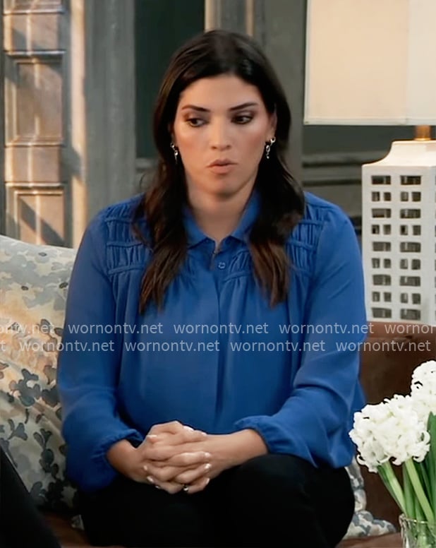 Brook Lynn's blue gathered blouse on General Hospital