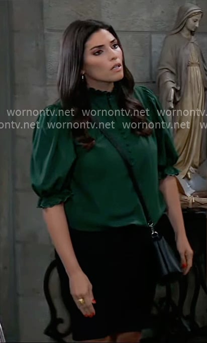 Brook Lynn's green puff sleeve blouse on General Hospital