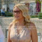 Brooke's beige v-neck ruffle-trim dress in Italy on The Bold and the Beautiful