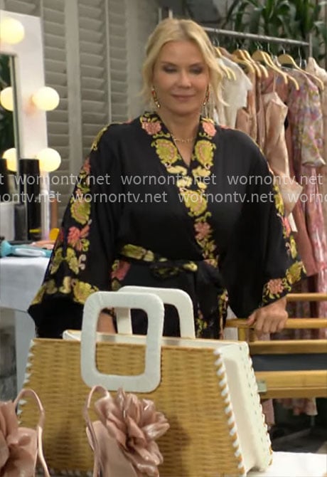 Brooke’s black floral-trim robe on The Bold and the Beautiful