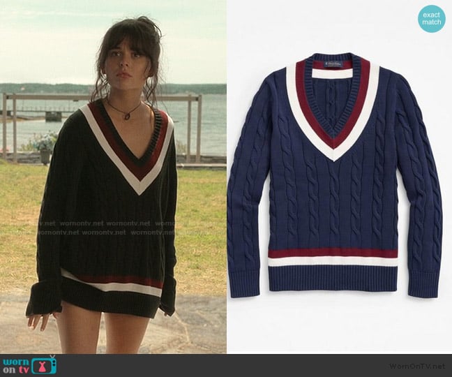 Brooks Brothers Vintage-Inspired Tennis V-Neck Sweater worn by Cadence Sinclair Eastman (Emily Alyn Lind) on We Were Liars
