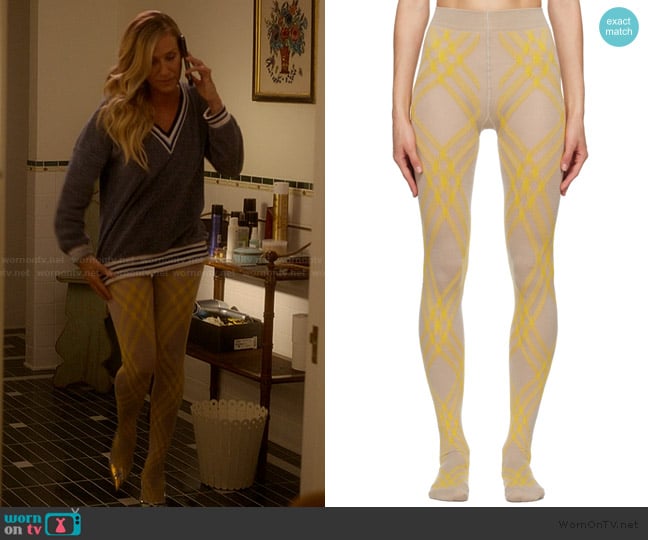 Burberry Beige and Yellow Check Tights worn by Carrie Bradshaw (Sarah Jessica Parker) on And Just Like That