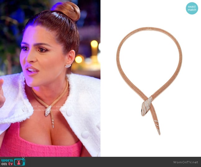 BVLGARI Serpenti 18K Rose Gold, Diamond & Onyx Necklace worn by Stephanie Shojaee (Stephanie Shojaee) on The Real Housewives of Miami