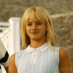 Mirren’s blue cable knit sleeveless top on We Were Liars