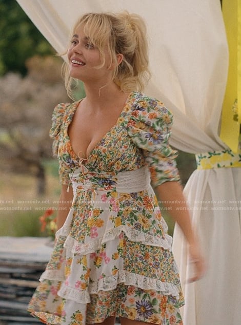 Cadence's floral print ruffle trim mini dress on We Were Liars