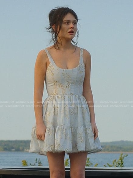 Cadence’s blue floral sleeveless mini dress on We Were Liars
