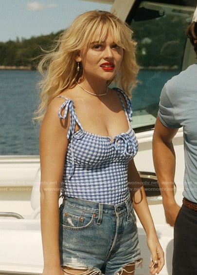 Cadence’s blue gingham check swimsuit on We Were Liars