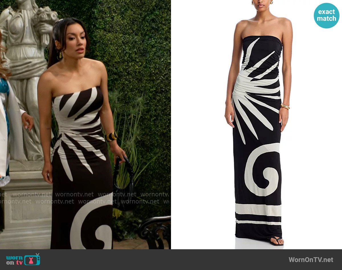 Cala de la Cruz Daphne Printed Tube Dress in Malibubw worn by Audra Charles (Zuleyka Silver) on The Young and the Restless