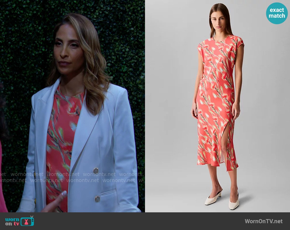 Lily’s coral printed dress on The Young and the Restless