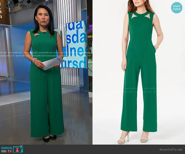 Calvin Klein Cutout Straight-Leg Jumpsuit worn by Vicky Nguyen on NBC News Daily
