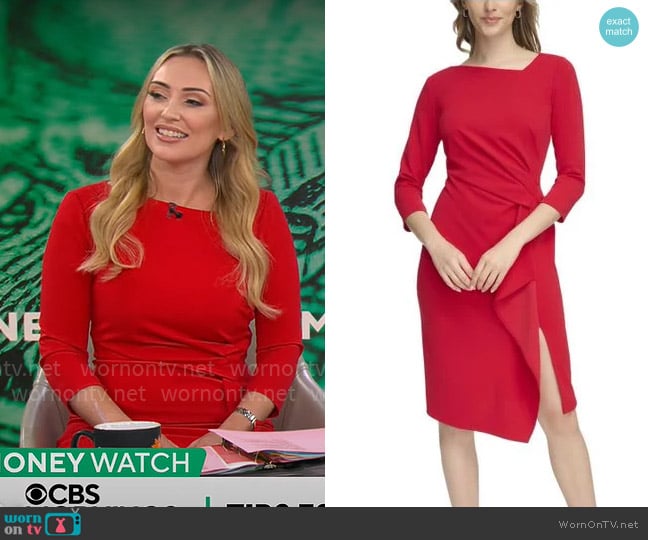 Calvin Klein Gathered Sheath Dress worn by Kelly O'Grady on CBS Mornings