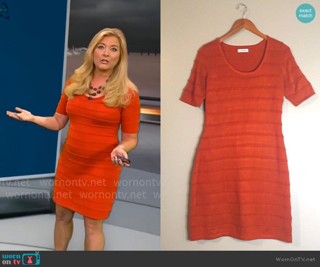 Calvin Klein Sweater Bandage Dress worn by Kelly Cass on CBS Mornings