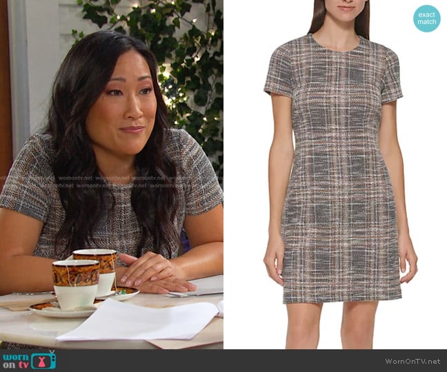 Calvin Klein Tweed Shift Dress worn by Melinda Trask (Tina Huang) on Days of our Lives