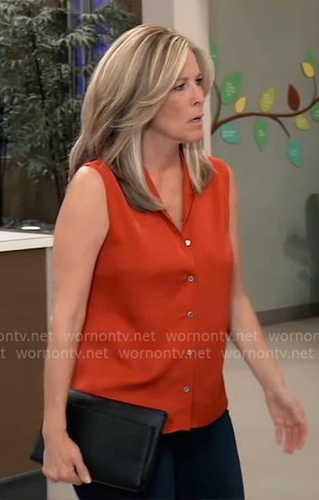 Carly’s red sleeveless button down top on General Hospital