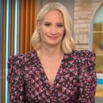 Caroline Polisi’s geometric print ruched dress on CBS Mornings